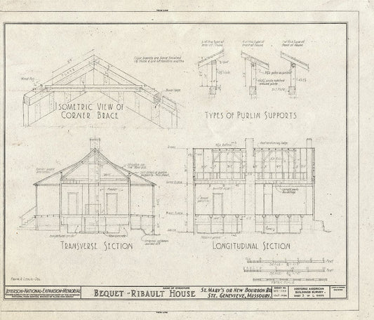 Blueprint HABS MO,97-SAIGEN,14- (Sheet 3 of 6) - Bequet-Ribault House, St. Mary's Road, Sainte Genevieve, Ste. Genevieve County, MO