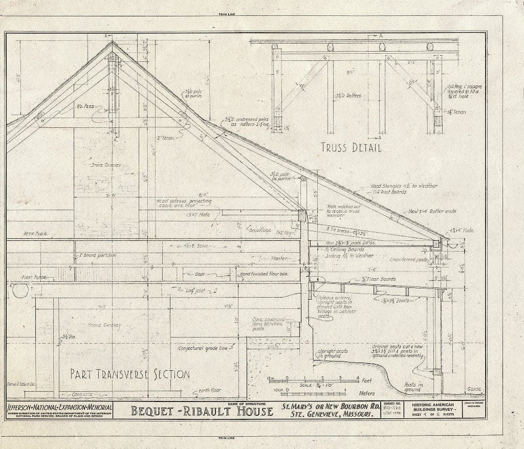 Blueprint HABS MO,97-SAIGEN,14- (Sheet 4 of 6) - Bequet-Ribault House, St. Mary's Road, Sainte Genevieve, Ste. Genevieve County, MO