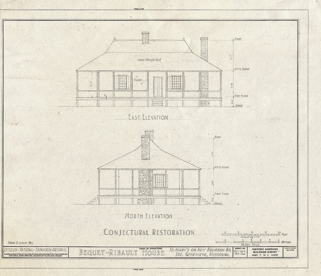 Blueprint HABS MO,97-SAIGEN,14- (Sheet 5 of 6) - Bequet-Ribault House, St. Mary's Road, Sainte Genevieve, Ste. Genevieve County, MO