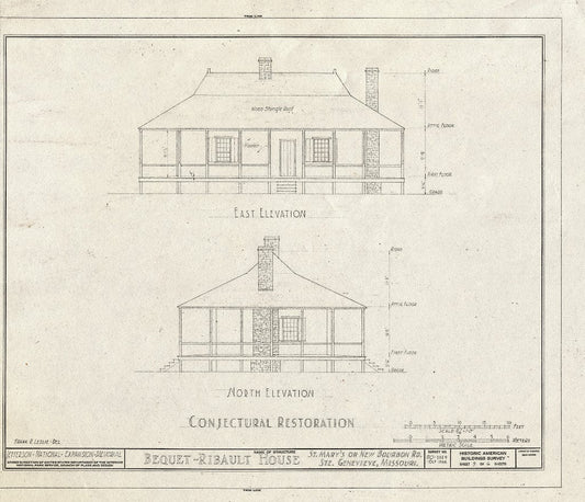 Blueprint HABS MO,97-SAIGEN,14- (Sheet 5 of 6) - Bequet-Ribault House, St. Mary's Road, Sainte Genevieve, Ste. Genevieve County, MO