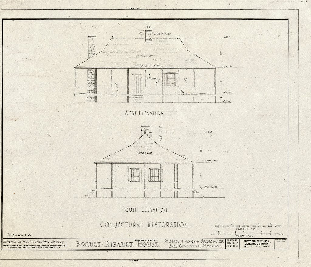 Blueprint HABS MO,97-SAIGEN,14- (Sheet 6 of 6) - Bequet-Ribault House, St. Mary's Road, Sainte Genevieve, Ste. Genevieve County, MO