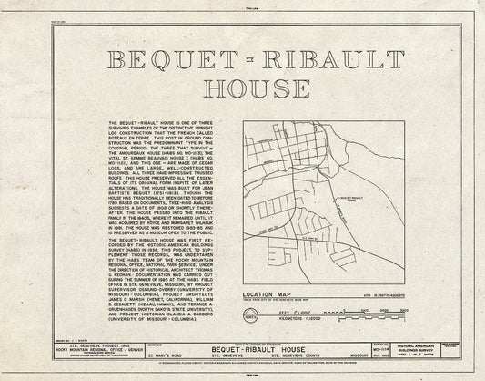 Blueprint HABS MO,97-SAIGEN,14- (Sheet 1 of 3) - Bequet-Ribault House, St. Mary's Road, Sainte Genevieve, Ste. Genevieve County, MO