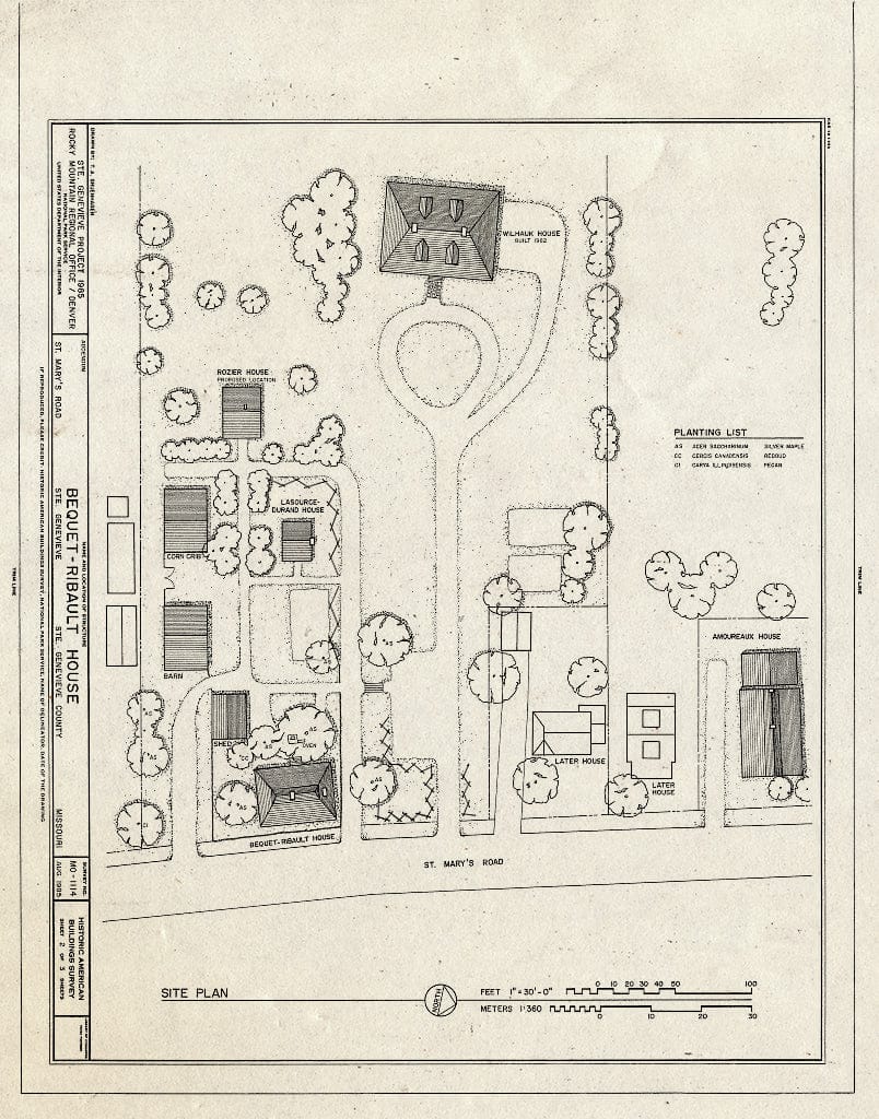 Blueprint HABS MO,97-SAIGEN,14- (Sheet 2 of 3) - Bequet-Ribault House, St. Mary's Road, Sainte Genevieve, Ste. Genevieve County, MO