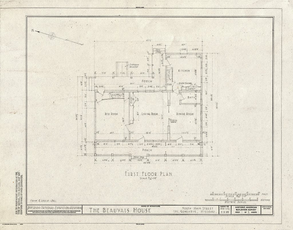 Blueprint HABS MO,97-SAIGEN,20- (Sheet 1 of 2) - Vital St. Gemme Beauvais House I, 20 South Main Street, Sainte Genevieve, Ste. Genevieve County, MO