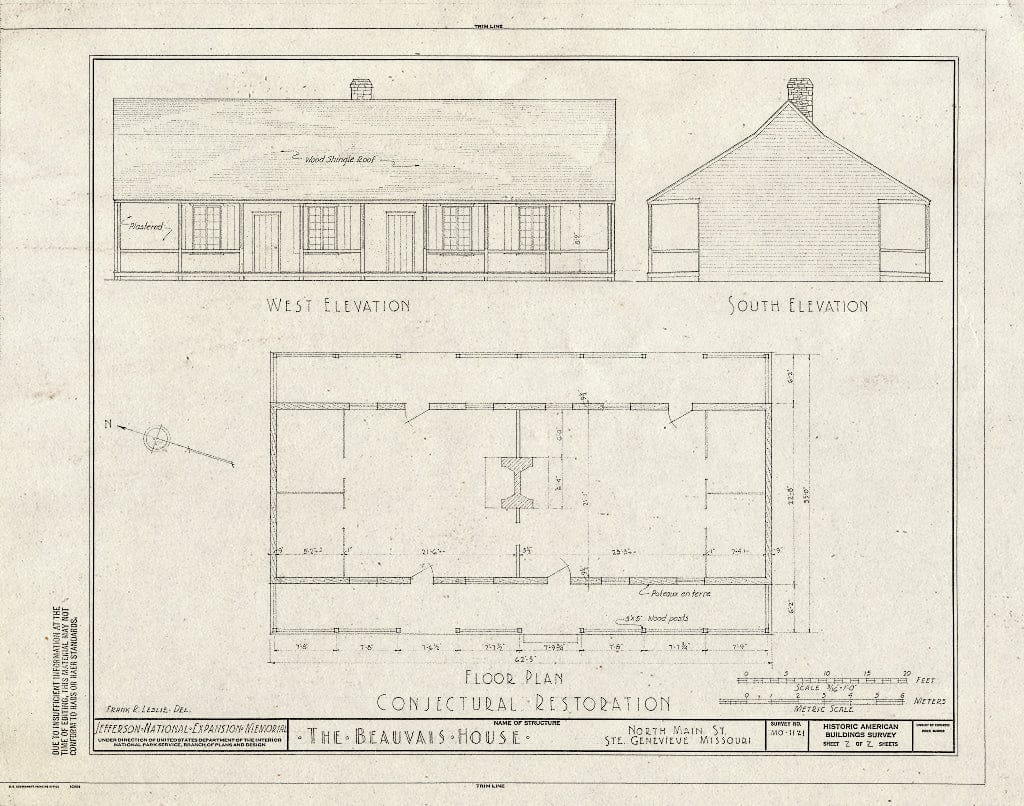 Blueprint HABS MO,97-SAIGEN,20- (Sheet 2 of 2) - Vital St. Gemme Beauvais House I, 20 South Main Street, Sainte Genevieve, Ste. Genevieve County, MO