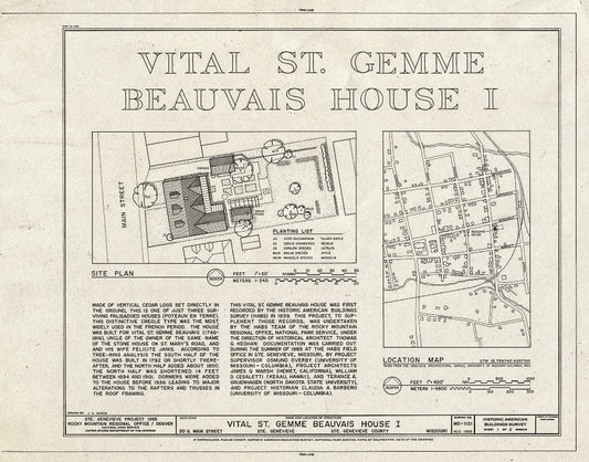 Blueprint HABS MO,97-SAIGEN,20- (Sheet 1 of 7) - Vital St. Gemme Beauvais House I, 20 South Main Street, Sainte Genevieve, Ste. Genevieve County, MO