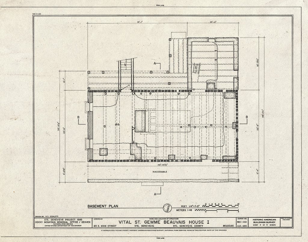 Blueprint HABS MO,97-SAIGEN,20- (Sheet 2 of 7) - Vital St. Gemme Beauvais House I, 20 South Main Street, Sainte Genevieve, Ste. Genevieve County, MO