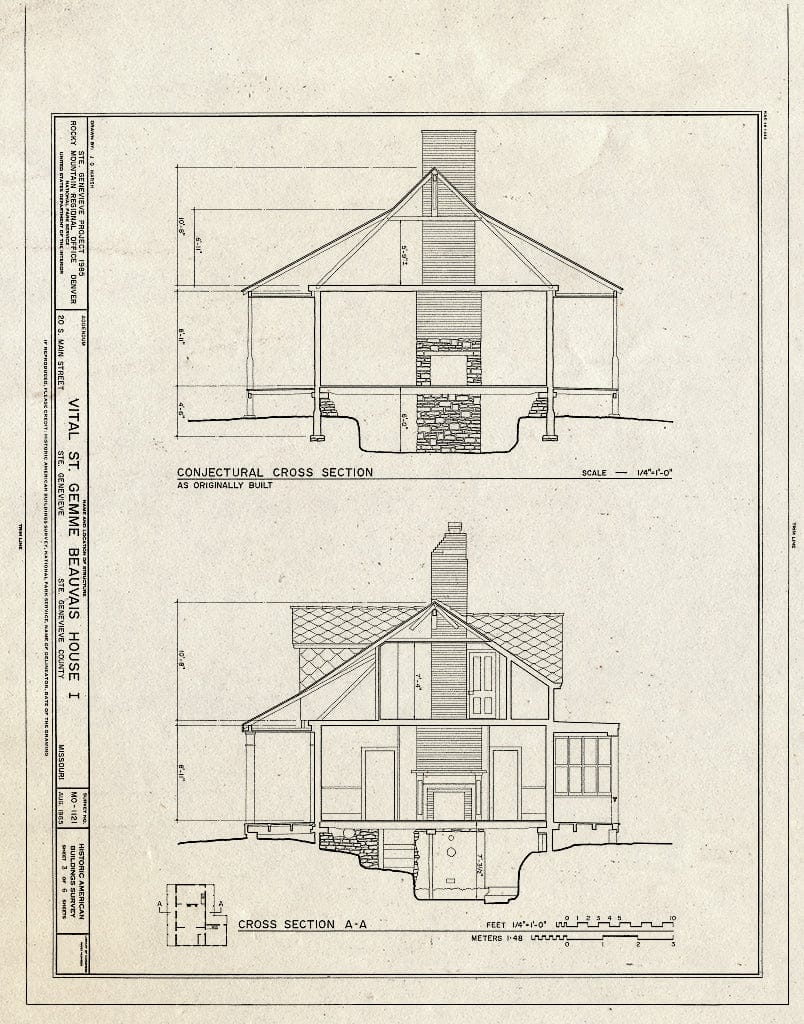 Blueprint HABS MO,97-SAIGEN,20- (Sheet 3 of 7) - Vital St. Gemme Beauvais House I, 20 South Main Street, Sainte Genevieve, Ste. Genevieve County, MO