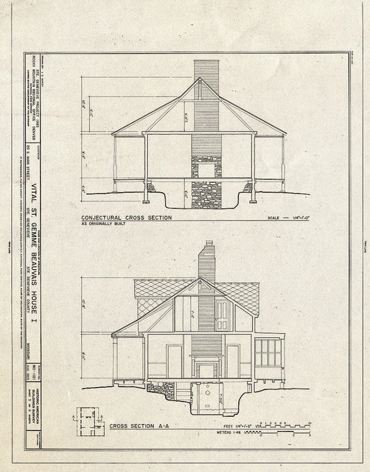 Blueprint HABS MO,97-SAIGEN,20- (Sheet 3 of 7) - Vital St. Gemme Beauvais House I, 20 South Main Street, Sainte Genevieve, Ste. Genevieve County, MO