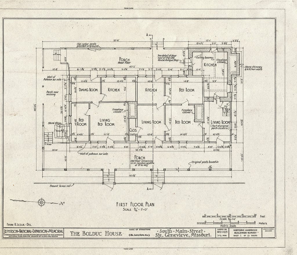 Blueprint HABS MO,97-SAIGEN,6- (Sheet 1 of 13) - Louis Bolduc House, 123 South Main Street, Sainte Genevieve, Ste. Genevieve County, MO