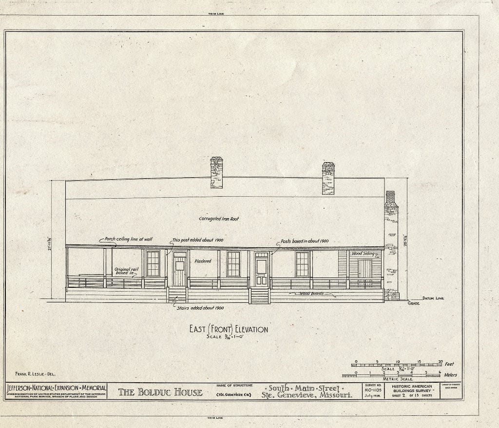 Blueprint HABS MO,97-SAIGEN,6- (Sheet 2 of 13) - Louis Bolduc House, 123 South Main Street, Sainte Genevieve, Ste. Genevieve County, MO