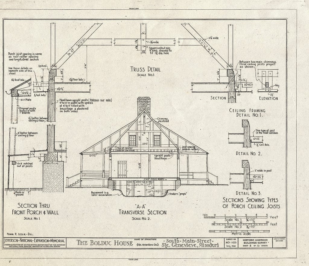 Blueprint HABS MO,97-SAIGEN,6- (Sheet 5 of 13) - Louis Bolduc House, 123 South Main Street, Sainte Genevieve, Ste. Genevieve County, MO