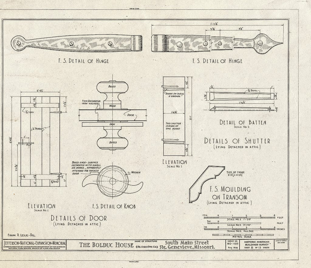Blueprint HABS MO,97-SAIGEN,6- (Sheet 8 of 13) - Louis Bolduc House, 123 South Main Street, Sainte Genevieve, Ste. Genevieve County, MO