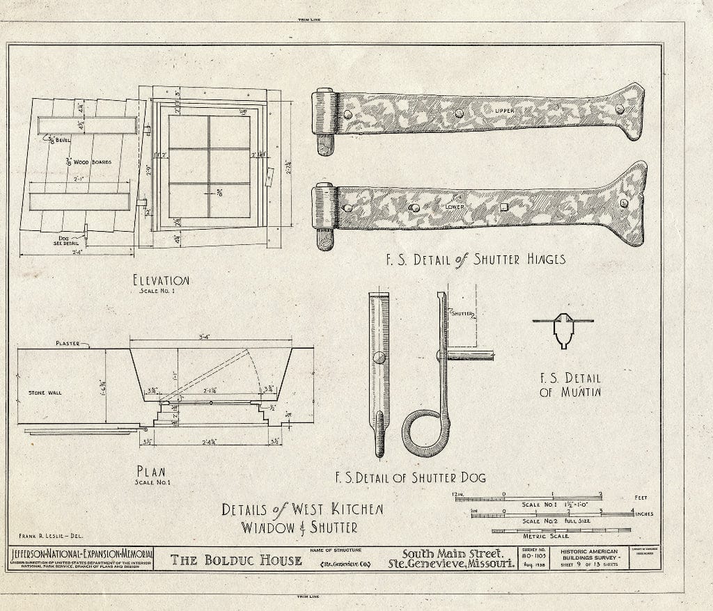 Blueprint HABS MO,97-SAIGEN,6- (Sheet 9 of 13) - Louis Bolduc House, 123 South Main Street, Sainte Genevieve, Ste. Genevieve County, MO