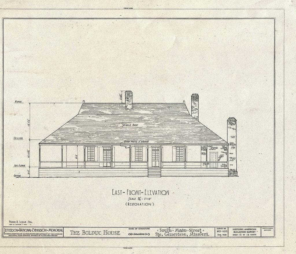 Blueprint HABS MO,97-SAIGEN,6- (Sheet 12 of 13) - Louis Bolduc House, 123 South Main Street, Sainte Genevieve, Ste. Genevieve County, MO