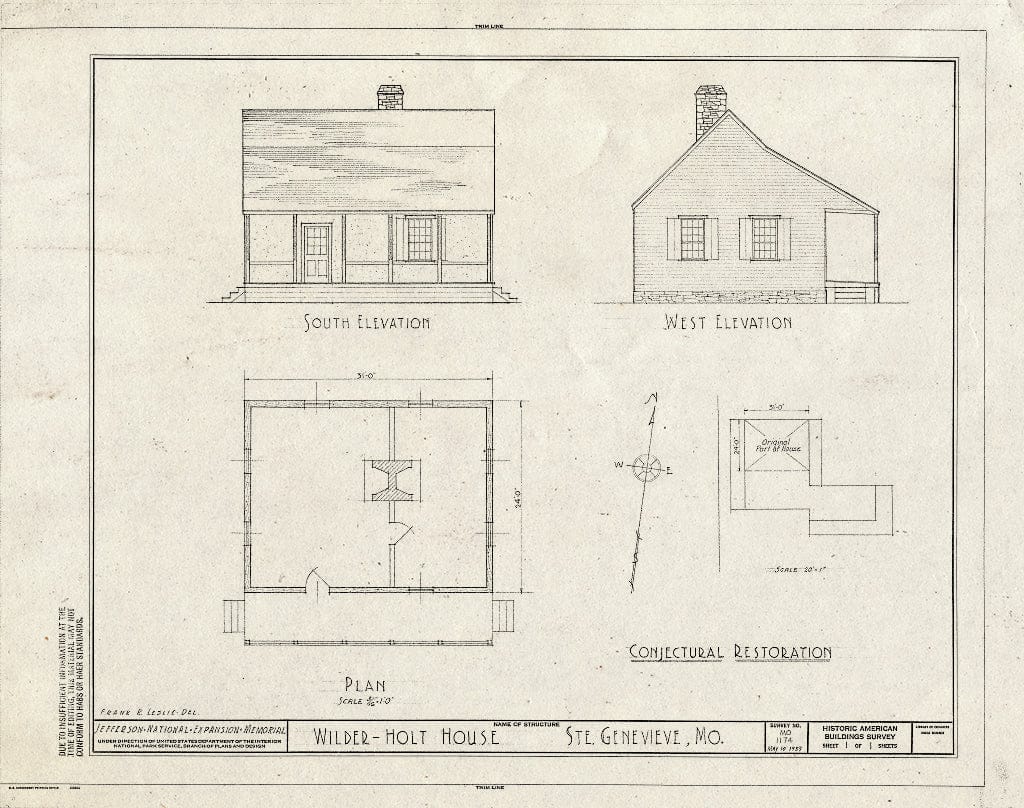 Blueprint HABS MO,97-SAIGEN,35- (Sheet 1 of 1) - Linden House, 116 South Main Street, Sainte Genevieve, Ste. Genevieve County, MO