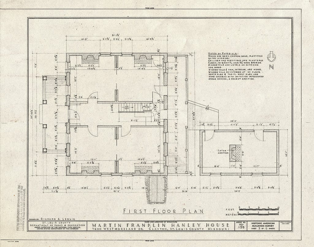 Blueprint HABS MO,95-CLAYT,1- (Sheet 3 of 12) - Martin F. Hanley House, 7600 Westmoreland Drive, Clayton, St. Louis County, MO