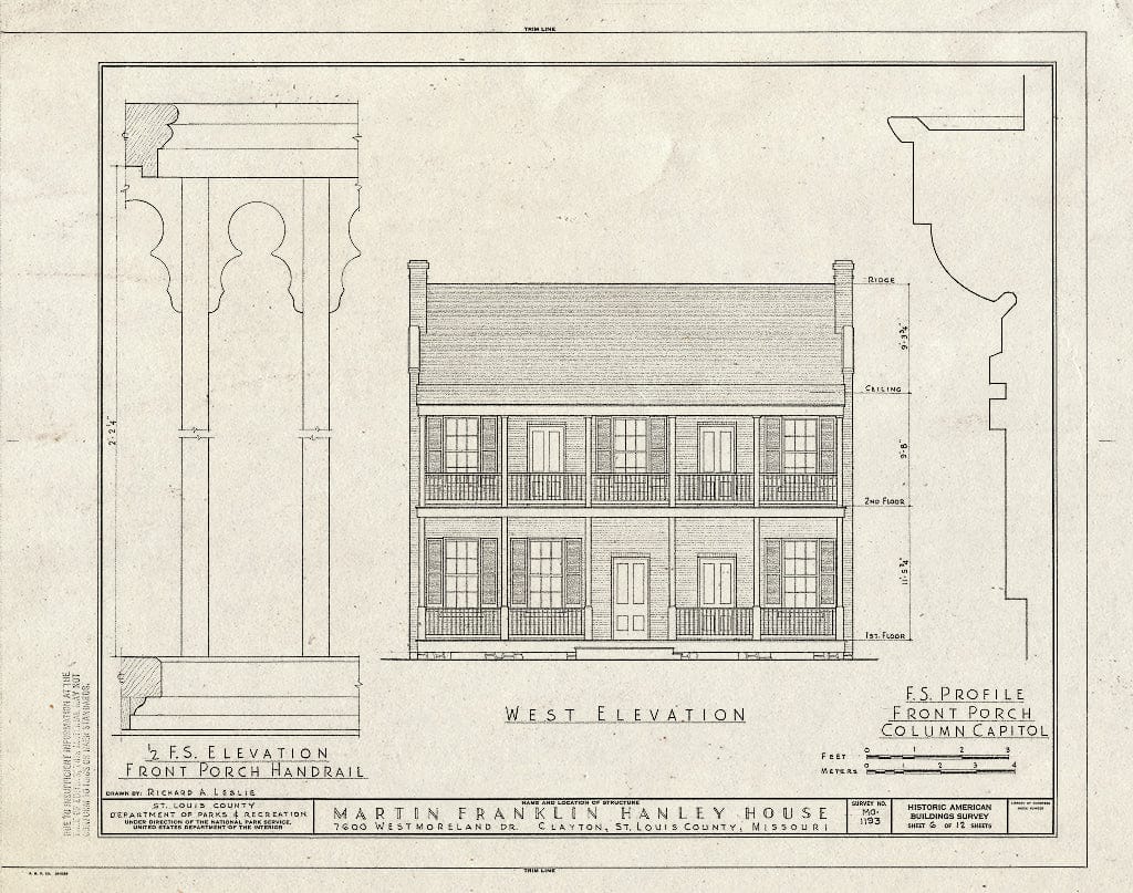 Blueprint HABS MO,95-CLAYT,1- (Sheet 6 of 12) - Martin F. Hanley House, 7600 Westmoreland Drive, Clayton, St. Louis County, MO