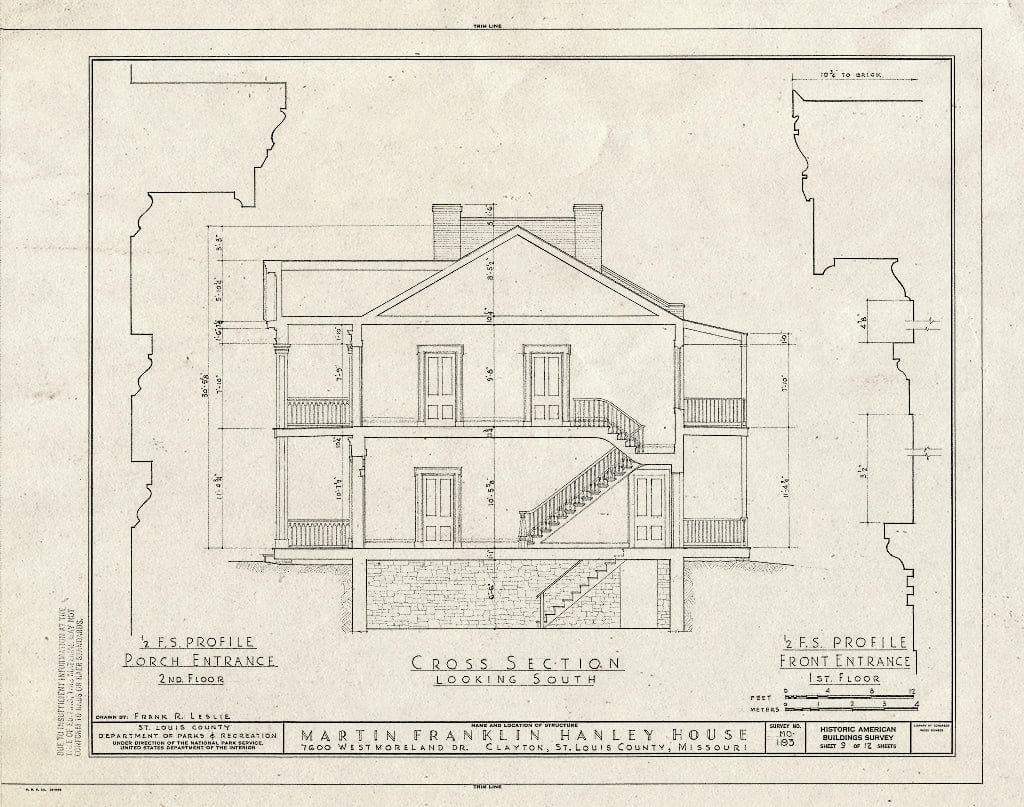 Blueprint HABS MO,95-CLAYT,1- (Sheet 9 of 12) - Martin F. Hanley House, 7600 Westmoreland Drive, Clayton, St. Louis County, MO
