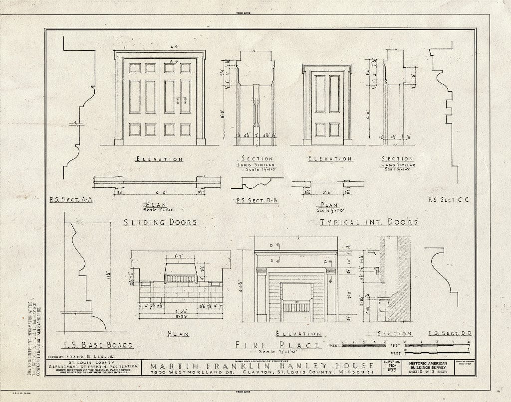 Blueprint HABS MO,95-CLAYT,1- (Sheet 12 of 12) - Martin F. Hanley House, 7600 Westmoreland Drive, Clayton, St. Louis County, MO