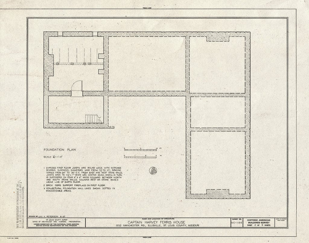 Blueprint HABS MO,95-Ellis,1- (Sheet 2 of 9) - Captain Harvey Ferris House, 1362 Manchester Road, Ellisville, St. Louis County, MO