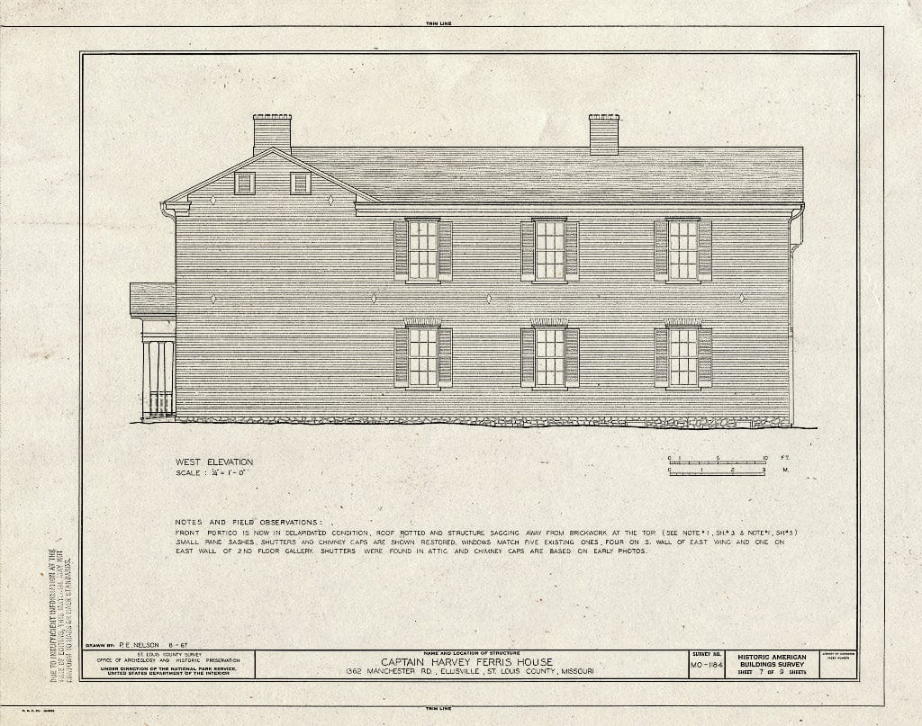 Blueprint HABS MO,95-Ellis,1- (Sheet 7 of 9) - Captain Harvey Ferris House, 1362 Manchester Road, Ellisville, St. Louis County, MO