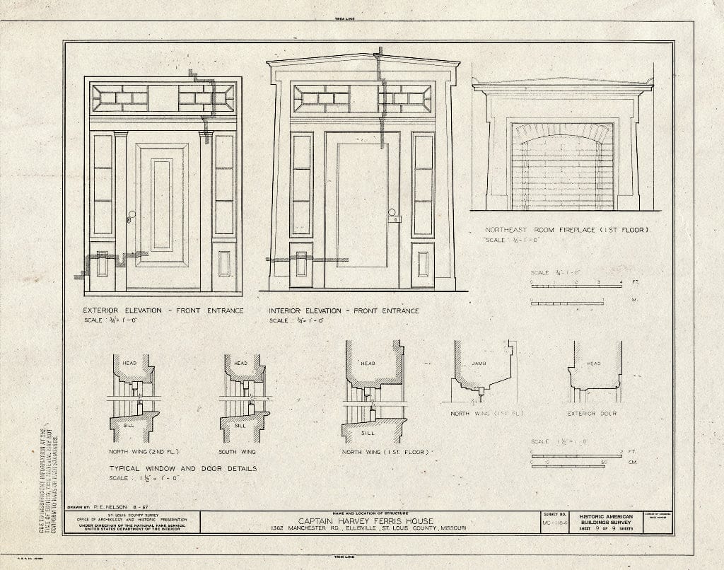 Blueprint HABS MO,95-Ellis,1- (Sheet 9 of 9) - Captain Harvey Ferris House, 1362 Manchester Road, Ellisville, St. Louis County, MO