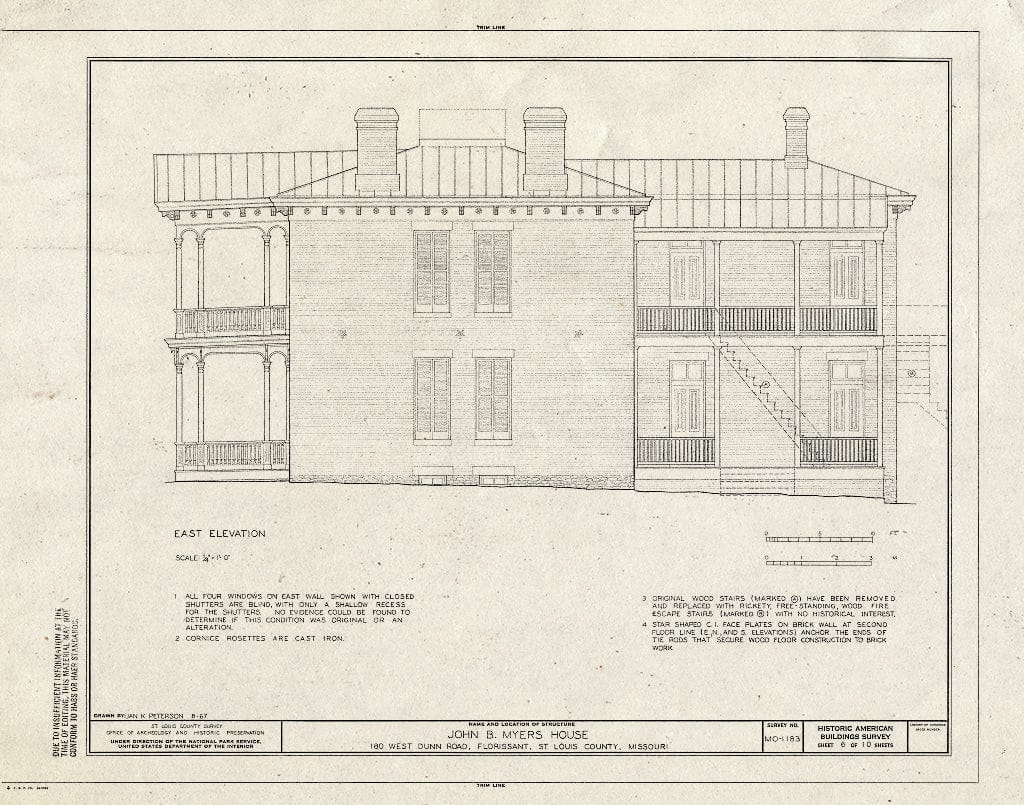 Blueprint HABS MO,95-Flori,15- (Sheet 6 of 10) - John B. Myers House, 180 West Dunn Road, Florissant, St. Louis County, MO