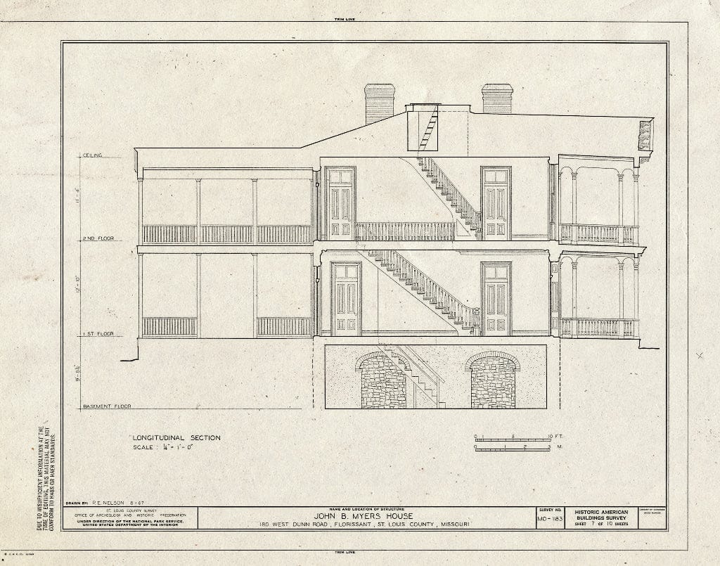 Blueprint HABS MO,95-Flori,15- (Sheet 7 of 10) - John B. Myers House, 180 West Dunn Road, Florissant, St. Louis County, MO