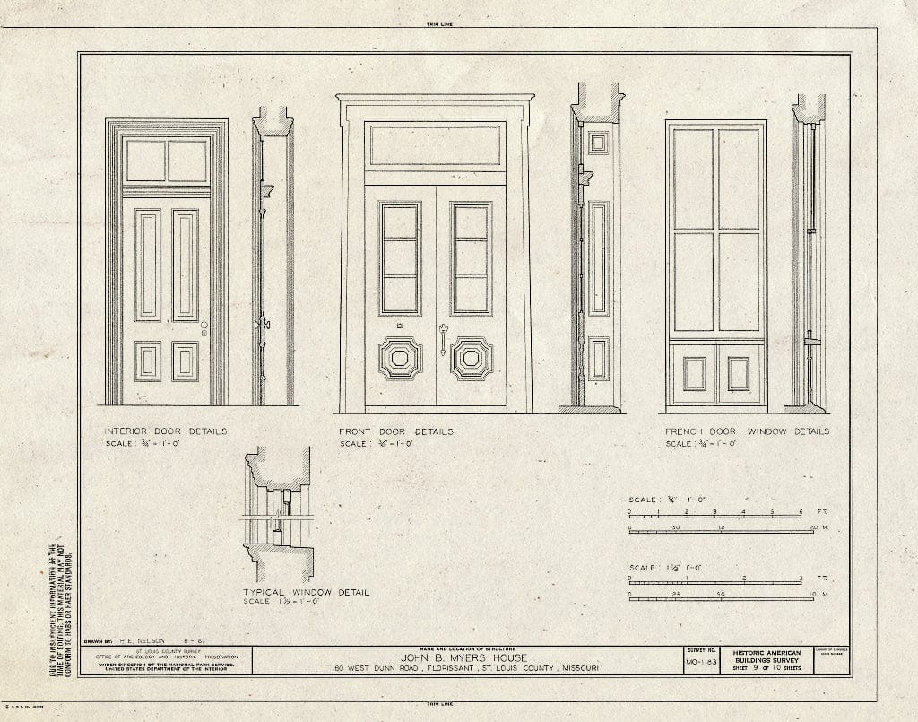 Blueprint HABS MO,95-Flori,15- (Sheet 9 of 10) - John B. Myers House, 180 West Dunn Road, Florissant, St. Louis County, MO