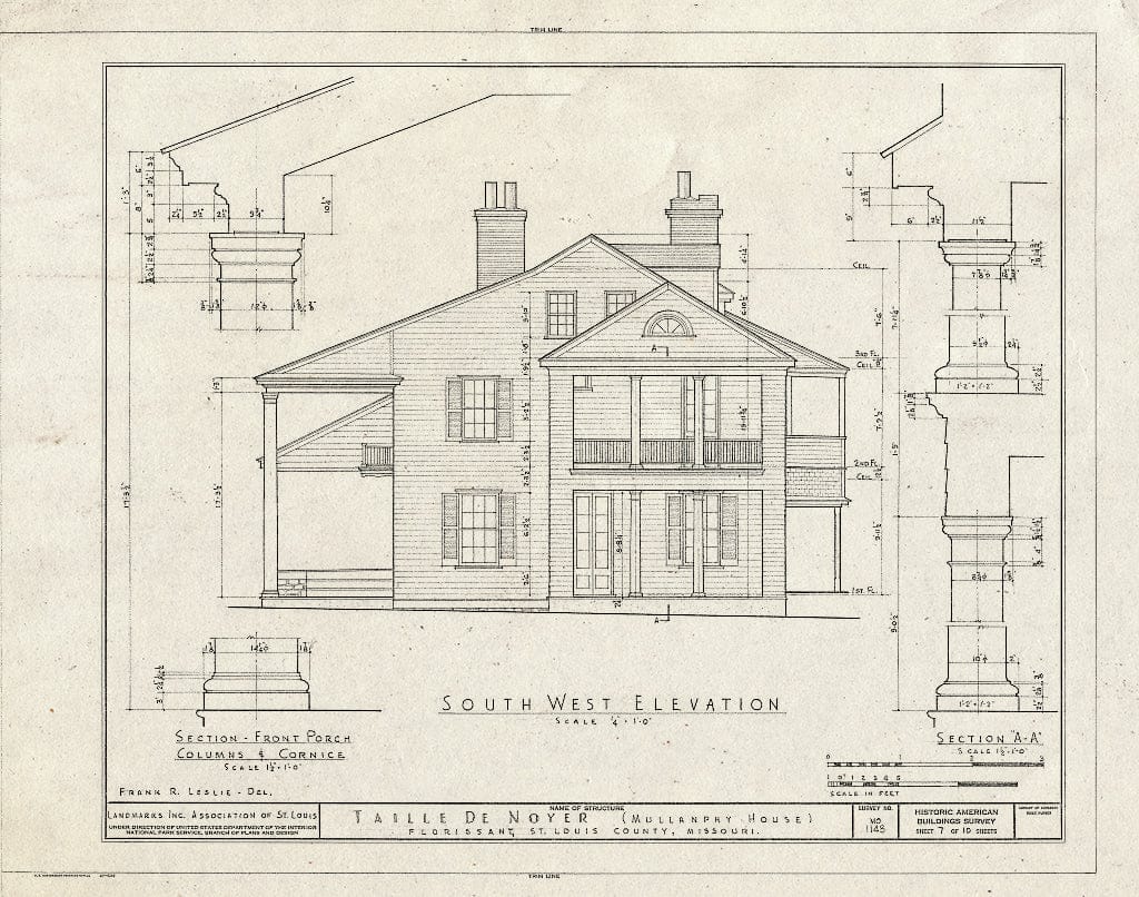 Blueprint HABS MO,95-Flori.V,2- (Sheet 7 of 10) - Taille de Noyer, 400 Taille de Noyer, Florissant, St. Louis County, MO