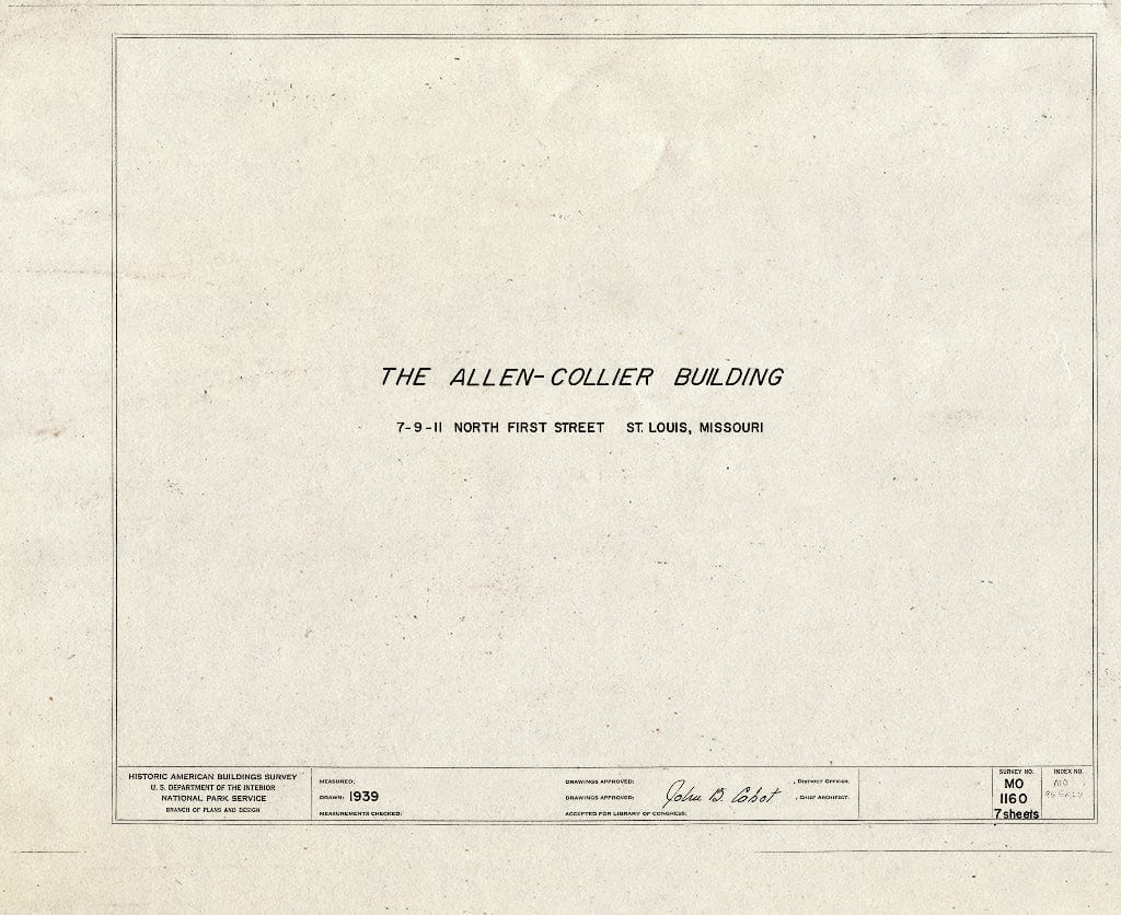 Blueprint HABS MO,96-SALU,71- (Sheet 0 of 7) - Allen-Collier Building, 7-11 North First Street, Saint Louis, Independent City, MO