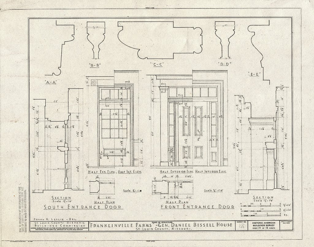Blueprint HABS MO,95-BELNEB,1- (Sheet 10 of 15) - Franklinville Farms, 10225 Bellefontaine Road, Bellefontaine, St. Louis County, MO
