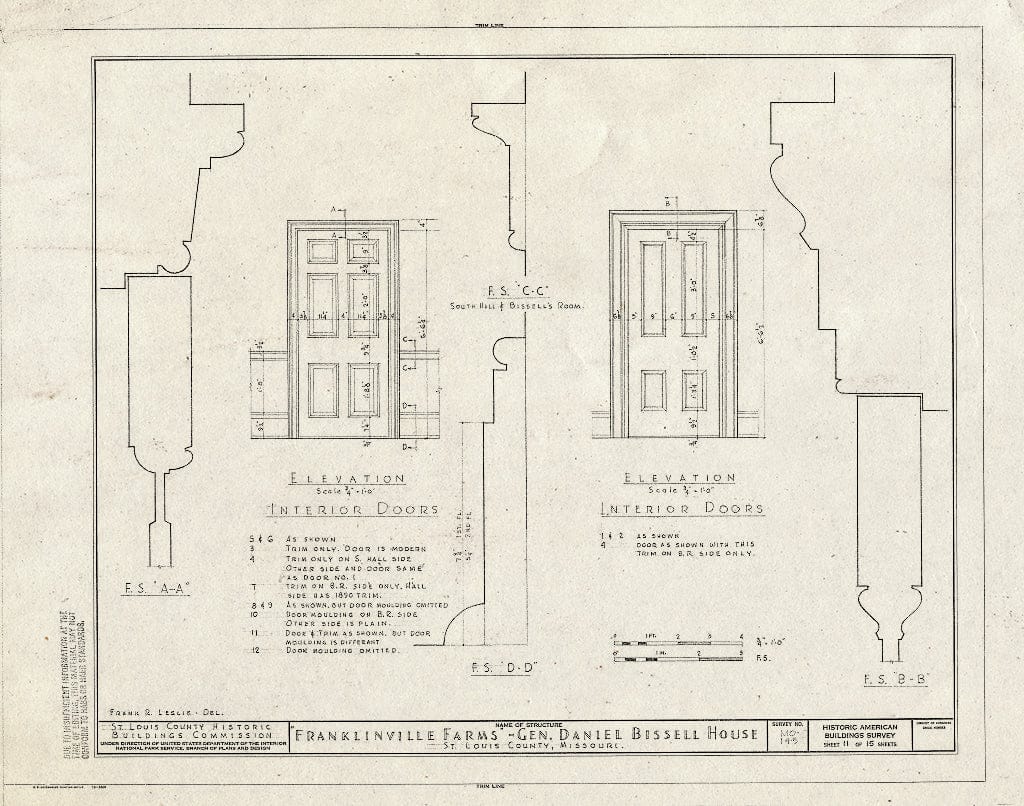 Blueprint HABS MO,95-BELNEB,1- (Sheet 11 of 15) - Franklinville Farms, 10225 Bellefontaine Road, Bellefontaine, St. Louis County, MO