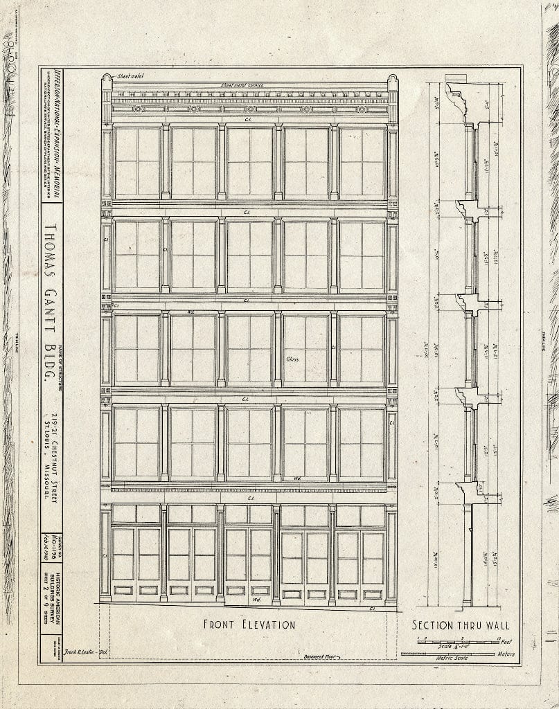 Blueprint HABS MO,96-SALU,70- (Sheet 2 of 9) - Thomas Gantt Building, 219-221 Chestnut Street, Saint Louis, Independent City, MO