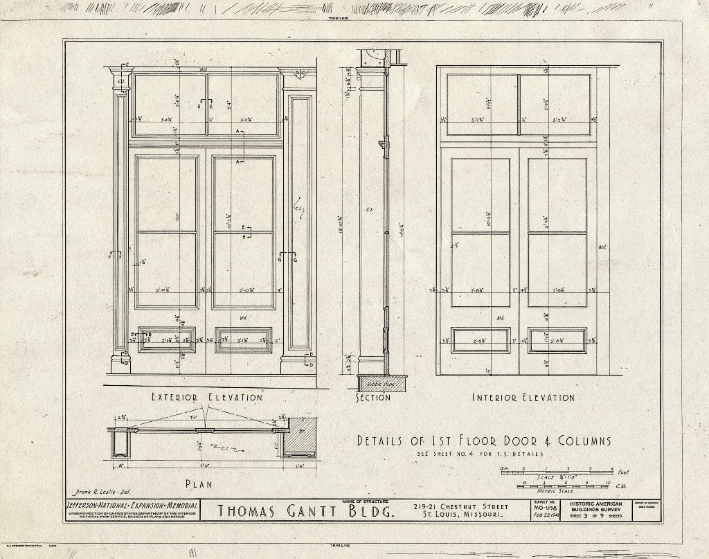 Blueprint HABS MO,96-SALU,70- (Sheet 3 of 9) - Thomas Gantt Building, 219-221 Chestnut Street, Saint Louis, Independent City, MO