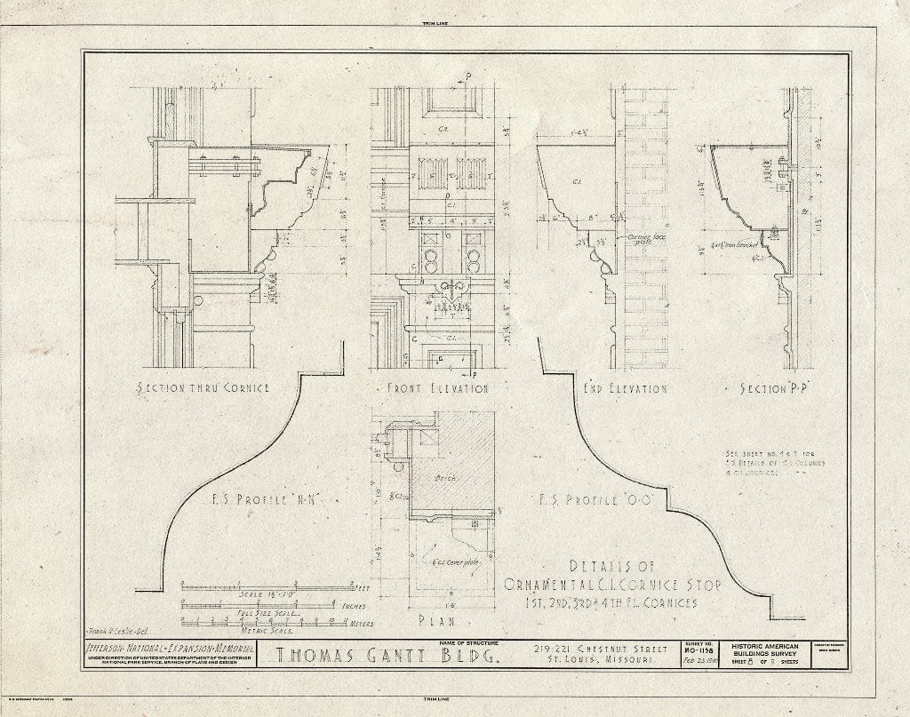 Blueprint HABS MO,96-SALU,70- (Sheet 8 of 9) - Thomas Gantt Building, 219-221 Chestnut Street, Saint Louis, Independent City, MO