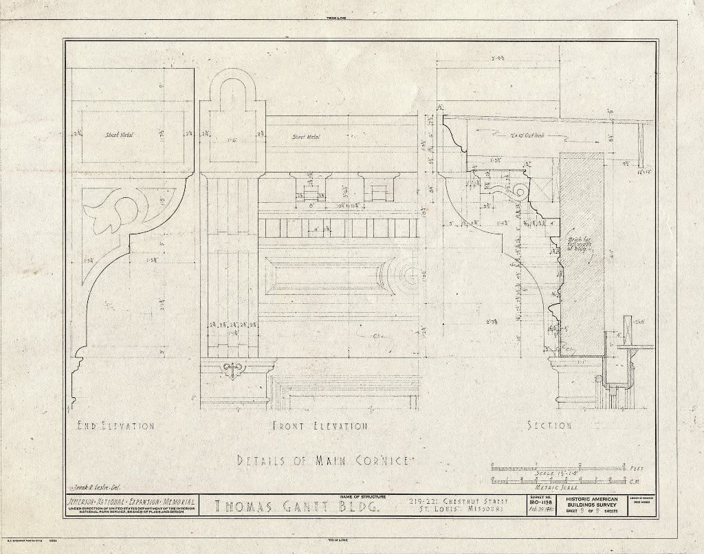Blueprint HABS MO,96-SALU,70- (Sheet 9 of 9) - Thomas Gantt Building, 219-221 Chestnut Street, Saint Louis, Independent City, MO