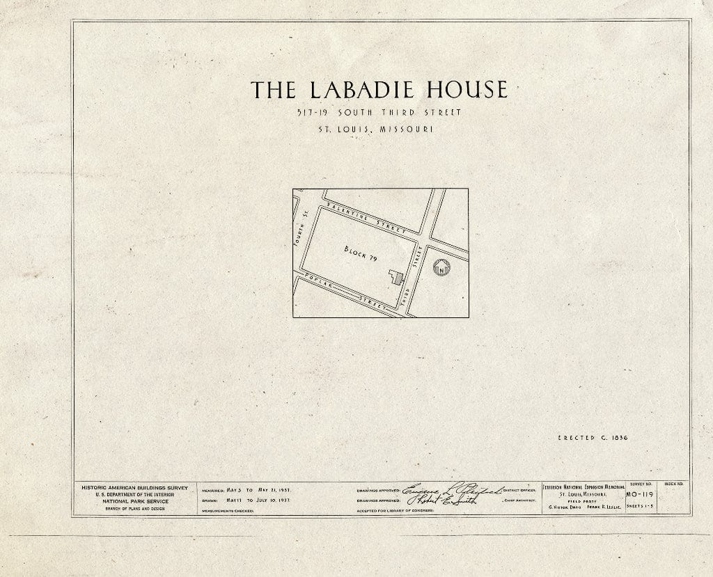 Blueprint HABS MO,96-SALU,30- (Sheet 0 of 5) - Labadie House, 517-19 South Third Street, Saint Louis, Independent City, MO