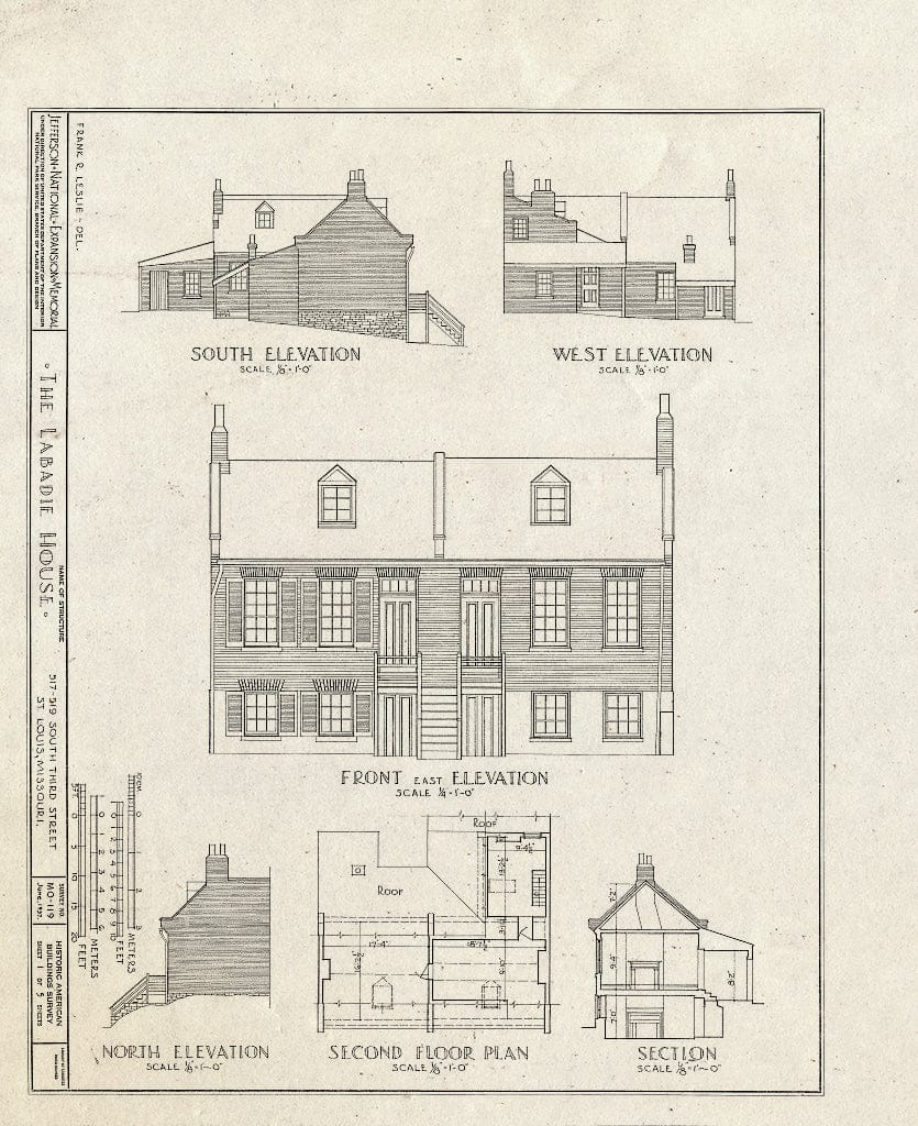 Blueprint HABS MO,96-SALU,30- (Sheet 1 of 5) - Labadie House, 517-19 South Third Street, Saint Louis, Independent City, MO