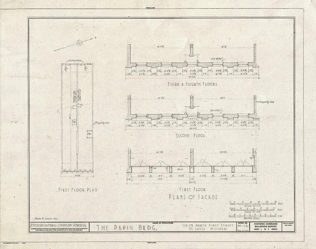 Blueprint HABS MO,96-SALU,72- (Sheet 1 of 5) - Papin Building, 113-115 North First Street, Saint Louis, Independent City, MO