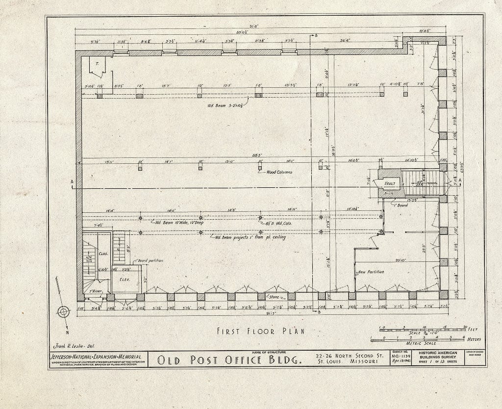 Blueprint HABS MO,96-SALU,48- (Sheet 1 of 13) - Old Post Office Building (Ruins), 22-26 North Second Street, Saint Louis, Independent City, MO