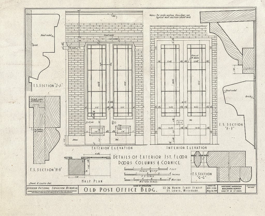 Blueprint HABS MO,96-SALU,48- (Sheet 10 of 13) - Old Post Office Building (Ruins), 22-26 North Second Street, Saint Louis, Independent City, MO