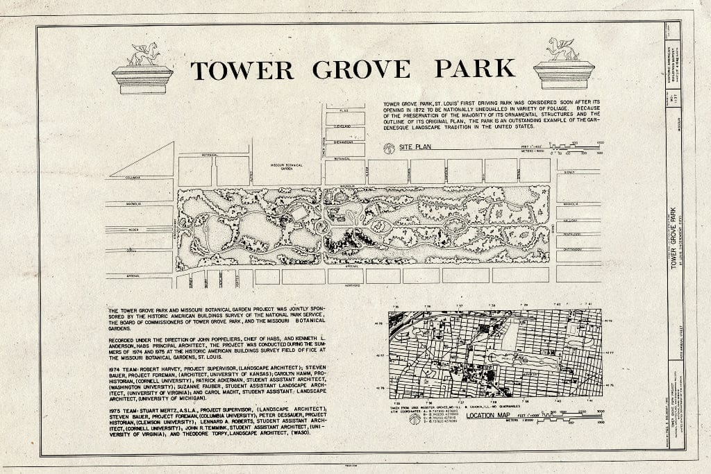 Blueprint HABS MO,96-SALU,46- (Sheet 1 of 4) - Tower Grove Park, 4255 Arsenal Street, Saint Louis, Independent City, MO