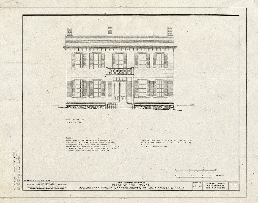 Blueprint HABS MO,95-WEBGRO,1- (Sheet 5 of 10) - Peers Griffen House, 224 College Avenue, Webster Groves, St. Louis County, MO