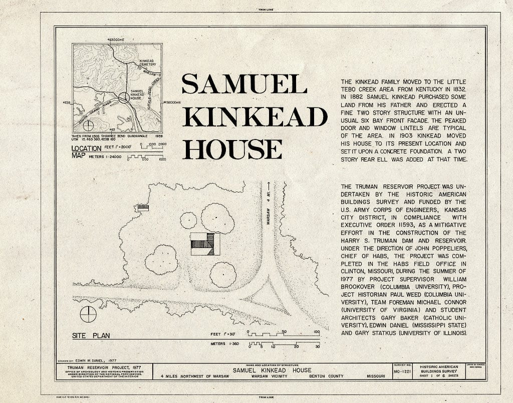 Blueprint HABS MO,8-Wars.V,1- (Sheet 1 of 6) - Samuel Kinkead House, South Grand River & Little Tebo Creek Vicinity, Warsaw, Benton County, MO