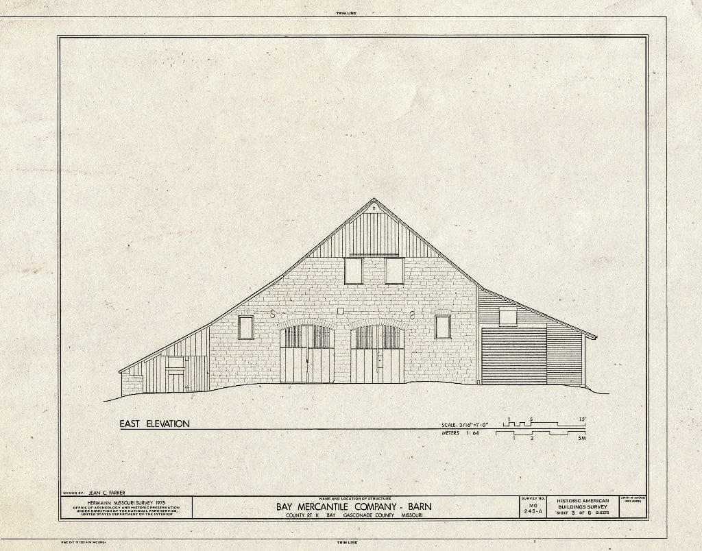 Blueprint HABS MO,37-Bay,1A- (Sheet 3 of 6) - Bay Mercantile Company, Barn, County Route K, Bay, Gasconade County, MO