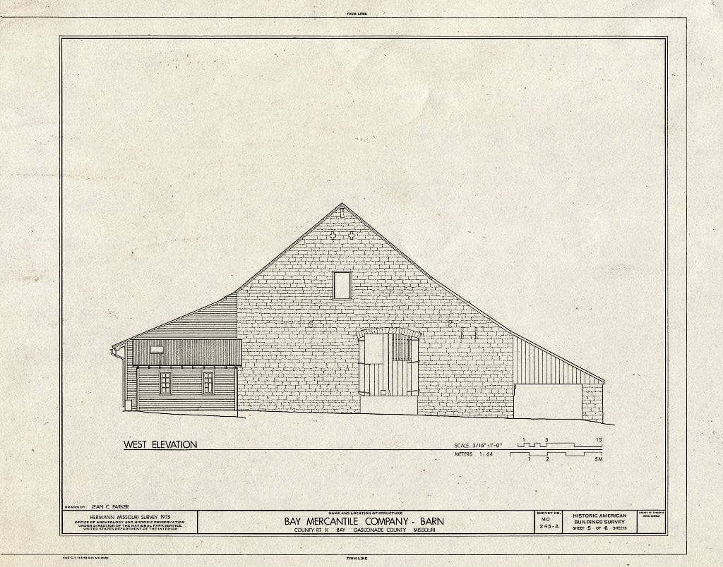 Blueprint HABS MO,37-Bay,1A- (Sheet 5 of 6) - Bay Mercantile Company, Barn, County Route K, Bay, Gasconade County, MO