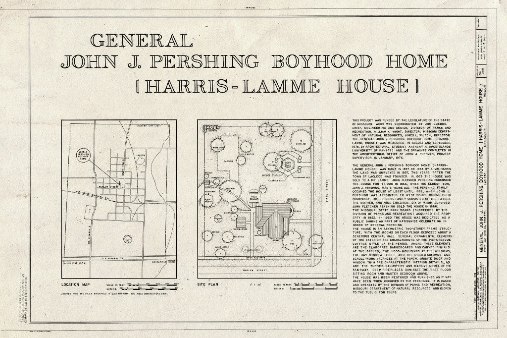 Blueprint HABS MO,58-LACL,1- (Sheet 1 of 7) - General John J. Pershing Boyhood Home, State & Worlow Streets, Laclede, Linn County, MO