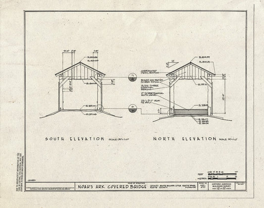 Blueprint 12. South Elevation, North Elevation - Noah's Ark Covered Bridge, County Route B Over Little Platte River, Hoover, Platte County, MO
